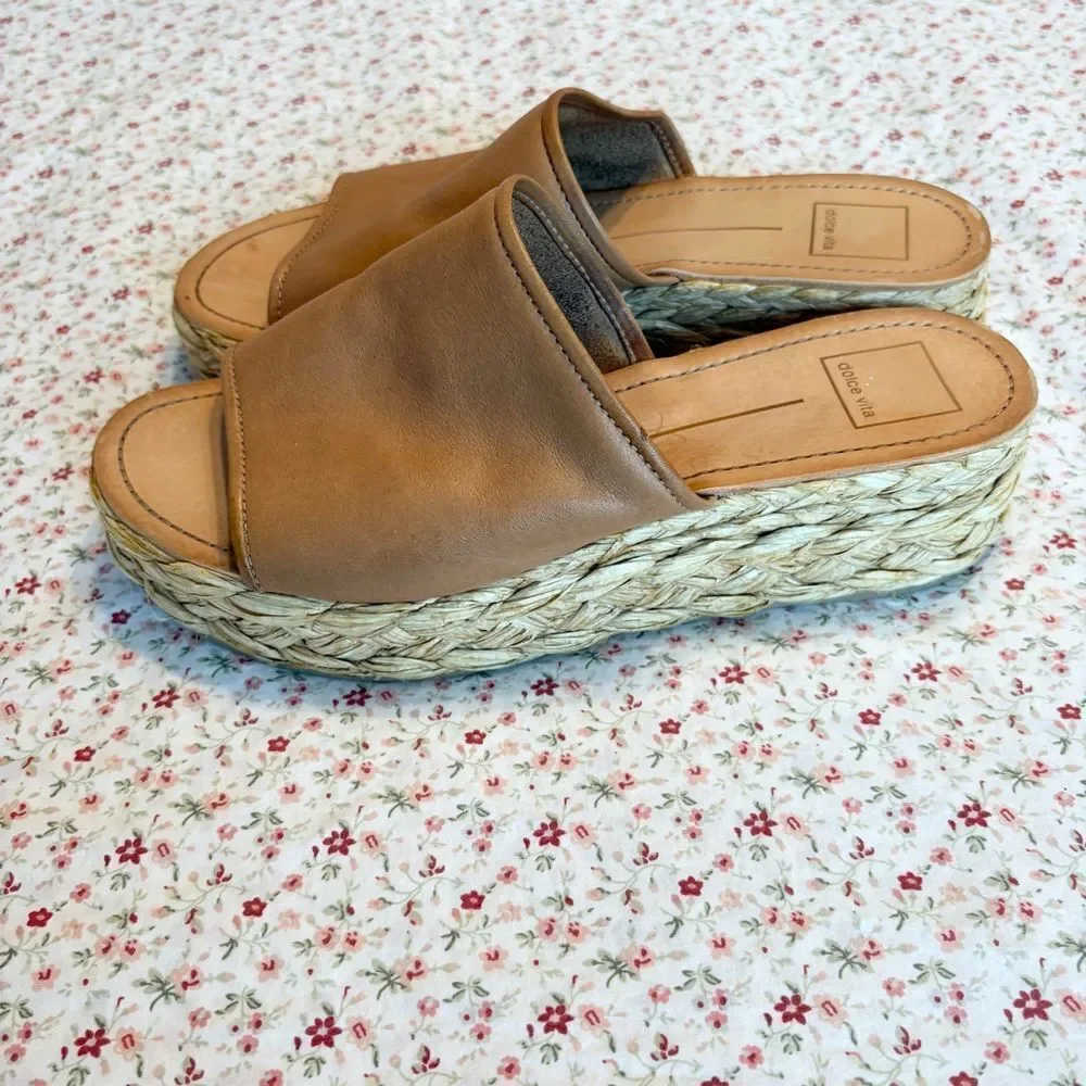 Dolce Vita Raffia Bottom Slide Sandals - Pablos